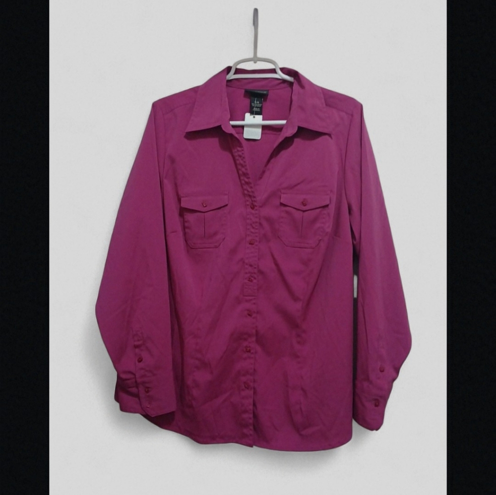 NWT* Lane Bryant Pink, Magenta Collared Button Up Long Sleeve Plus 14/16. New